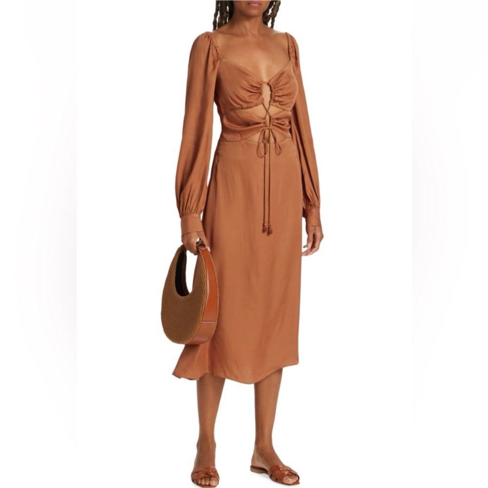 FARM RIO Cut Out Satin Midi Dress